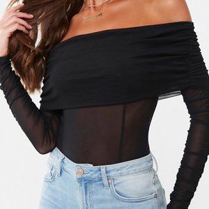 Forever 21 Black Off-the-Shoulder Mesh Bodysuit